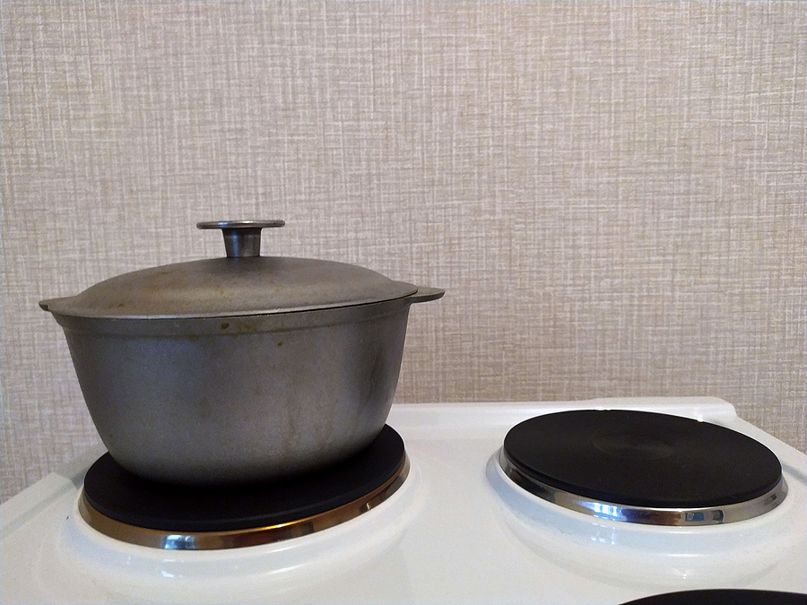 Hot plate stove in a kitchen.